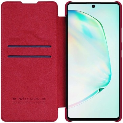Prabangus Nillkin Qin serijos raudonas odinis atverčiamas Samsung Galaxy S10 Lite (G970) dėklas | Priedai.lt