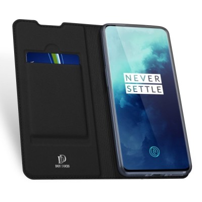 Dux Ducis Skin serijos OnePlus 7T Pro juodas odinis atverčiamas dėklas | Priedai.lt