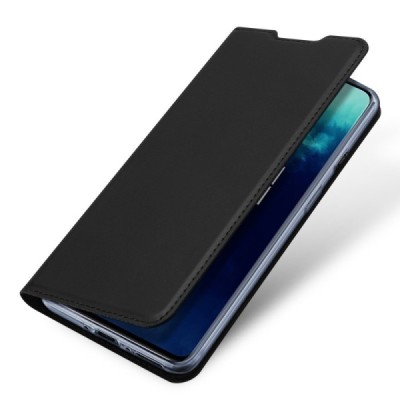Dux Ducis Skin serijos OnePlus 7T Pro juodas odinis atverčiamas dėklas | Priedai.lt