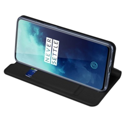 Dux Ducis Skin serijos OnePlus 7T Pro juodas odinis atverčiamas dėklas | Priedai.lt