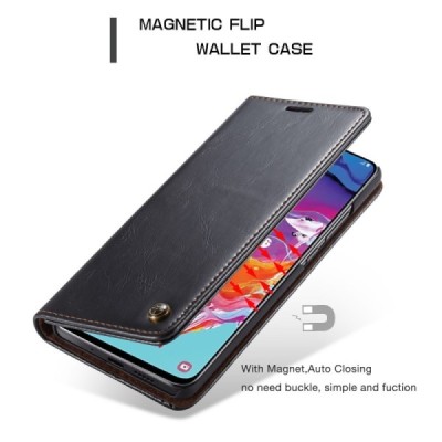Samsung Galaxy A70 (A705F) CaseMe solidus atverčiamas juodas odinis dėklas - knygutė | Priedai.lt
