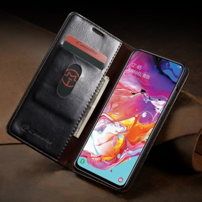 Samsung Galaxy A70 (A705F) CaseMe solidus atverčiamas juodas odinis dėklas - knygutė | Priedai.lt