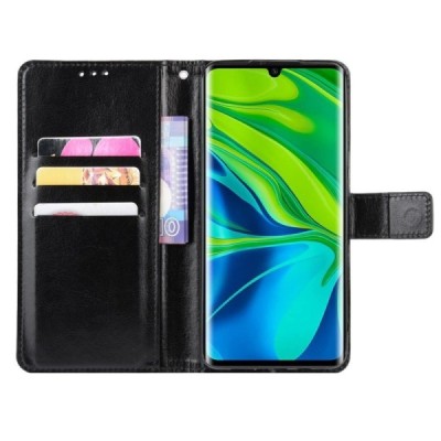 Xiaomi Mi Note 10 (10 Pro) atverčiamas juodas odinis dėklas - piniginė | Priedai.lt