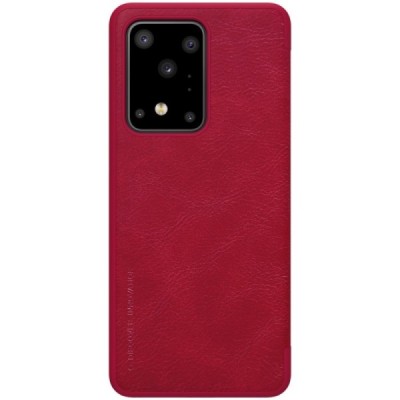 Samsung Galaxy S20 Ultra (G988) prabangus Nillkin Qin serijos raudonas odinis atverčiamas dėklas - knygutė | Priedai.lt