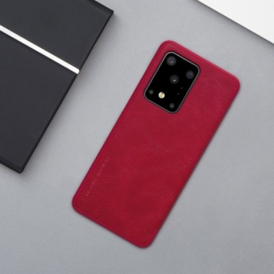 Samsung Galaxy S20 Ultra (G988) prabangus Nillkin Qin serijos raudonas odinis atverčiamas dėklas - knygutė | Priedai.lt