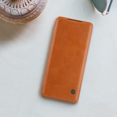 Samsung Galaxy S20+ Plus (G985) prabangus Nillkin Qin serijos rudas odinis atverčiamas dėklas - knygutė | Priedai.lt