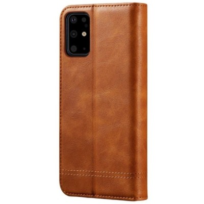 Deluxe atverčiamas šviesiai rudas odinis Samsung Galaxy S20+ Plus (G985) dėklas - knygutė | Priedai.lt