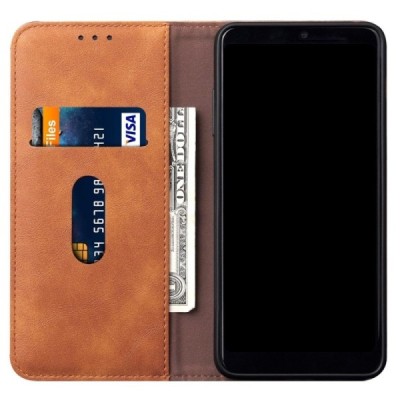 Deluxe atverčiamas šviesiai rudas odinis Samsung Galaxy S20+ Plus (G985) dėklas - knygutė | Priedai.lt