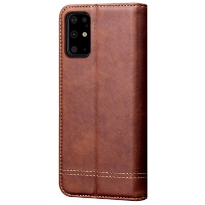 Deluxe atverčiamas tamsiai rudas odinis Samsung Galaxy S20+ Plus (G985) dėklas - knygutė | Priedai.lt