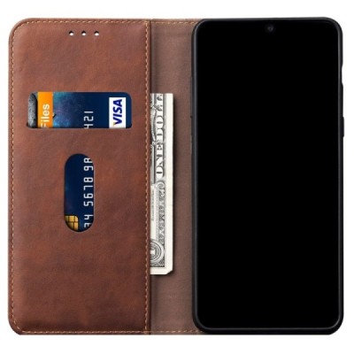 Deluxe atverčiamas tamsiai rudas odinis Samsung Galaxy S20+ Plus (G985) dėklas - knygutė | Priedai.lt
