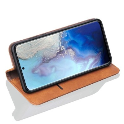 Deluxe atverčiamas švieisiai rudas odinis Samsung Galaxy S20 (G980) dėklas - knygutė | Priedai.lt