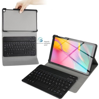 Samsung Galaxy Tab A 10.1 2019 (T515, T510) atverčiamas juodas odinis dėklas su bluetooth belaide klaviatūra / Priedai.lt