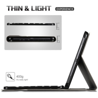 Samsung Galaxy Tab A 10.1 2019 (T515, T510) atverčiamas juodas odinis dėklas su bluetooth belaide klaviatūra / Priedai.lt