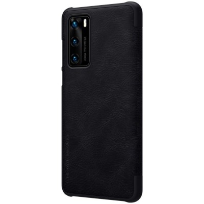 Huawei P40 prabangus Nillkin Qin serijos juodas odinis atverčiamas dėklas - knygutė | Priedai.lt