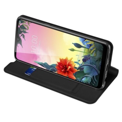Dux Ducis Skin serijos LG K50S (LM-X540) juodas odinis atverčiamas dėklas | Priedai.lt