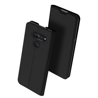 Dux Ducis Skin serijos LG K50S (LM-X540) juodas odinis atverčiamas dėklas | Priedai.lt
