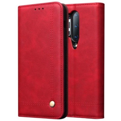 Deluxe atverčiamas raudonas odinis OnePlus 8 Pro dėklas - knygutė | Priedai.lt