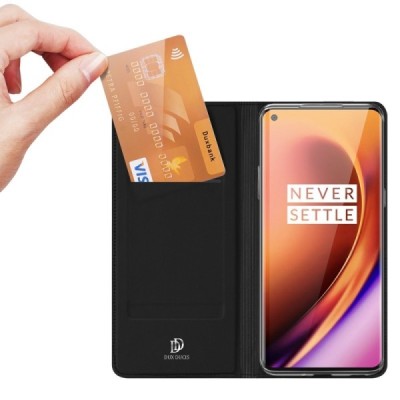 Dux Ducis Skin serijos OnePlus 8 Pro juodas odinis atverčiamas dėklas | Priedai.lt