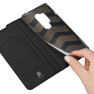 Dux Ducis Skin serijos OnePlus 8 Pro juodas odinis atverčiamas dėklas | Priedai.lt