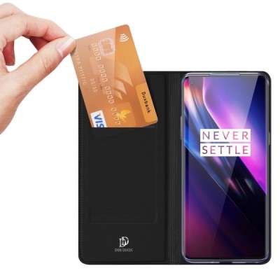 Dux Ducis Skin serijos OnePlus 8 juodas odinis atverčiamas dėklas | Priedai.lt
