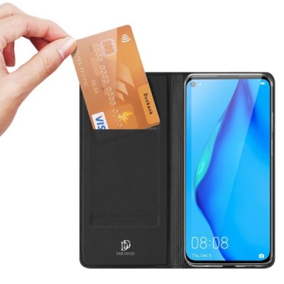 „Dux Ducis“ Skin serijos Huawei P40 Lite juodas odinis atverčiamas dėklas / Priedai.lt