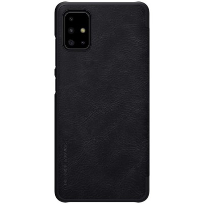 Prabangus „Nillkin“ Qin serijos juodas odinis atverčiamas Samsung Galaxy A51 (A515) dėklas / Priedai.lt