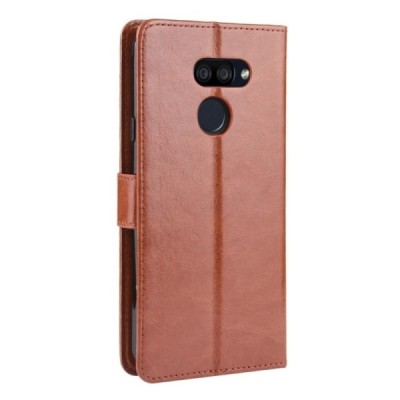 LG K40S (LM-X430) atverčiamas rudas odinis dėklas, knygutė - piniginė | Priedai.lt
