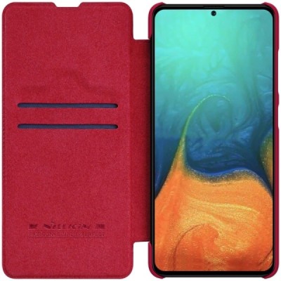 Prabangus „Nillkin“ Qin serijos raudonas odinis atverčiamas Samsung Galaxy A71 (A715) dėklas | Priedai.lt