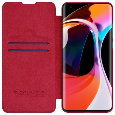 Xiaomi Mi 10 (10 Pro) prabangus Nillkin Qin serijos raudonas odinis atverčiamas dėklas - knygutė | Priedai.lt