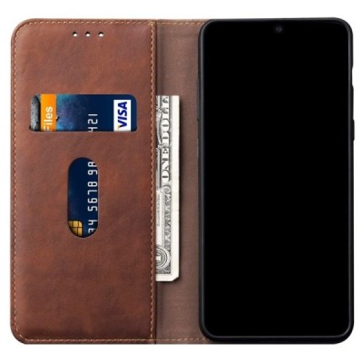 Deluxe atverčiamas rudas odinis Xiaomi Mi 10 (10 Pro) dėklas - knygutė | Priedai.lt