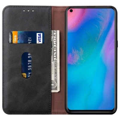 Deluxe atverčiamas juodas odinis Huawei P30 dėklas - knygutė | Priedai.lt