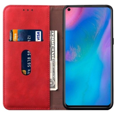 Deluxe atverčiamas raudonas odinis Huawei P30 dėklas - knygutė | Priedai.lt