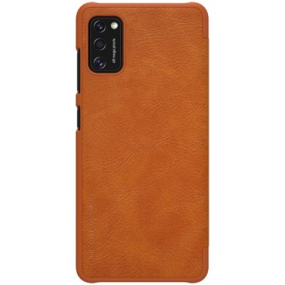 Prabangus „Nillkin“ Qin serijos rudas odinis atverčiamas Samsung Galaxy A41 (A415) dėklas / Priedai.lt