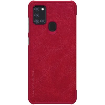 Prabangus „Nillkin“ Qin serijos raudonas odinis atverčiamas Samsung Galaxy A21s (A217) dėklas / Priedai.lt