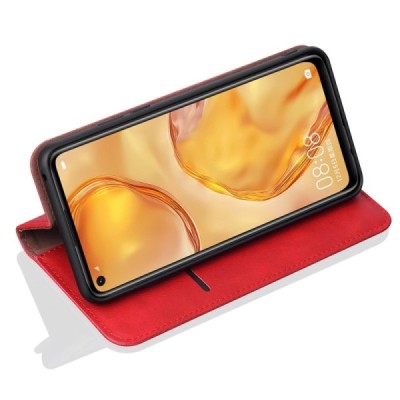 Deluxe atverčiamas raudonas odinis Huawei P40 Lite dėklas - knygutė | Priedai.lt