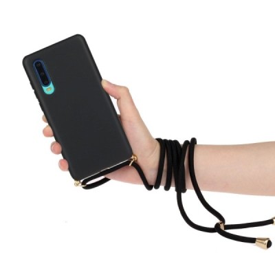 Huawei P30 Shell Strap kieto silikono TPU juodas dėklas - nugarėlė | Priedai.lt