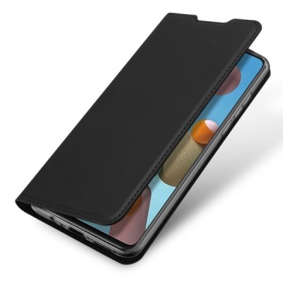 Dux Ducis Skin serijos Samsung Galaxy A21s (A217) juodas odinis atverčiamas dėklas | Priedai.lt