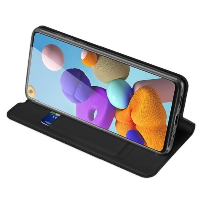 Dux Ducis Skin serijos Samsung Galaxy A21s (A217) juodas odinis atverčiamas dėklas | Priedai.lt