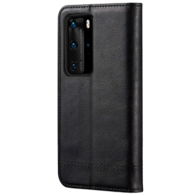 Deluxe atverčiamas juodas odinis Huawei P40 Pro+ dėklas - knygutė | Priedai.lt