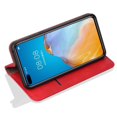 Deluxe atverčiamas raudonas odinis Huawei P40 Pro+ dėklas - knygutė | Priedai.lt