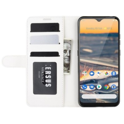 Nokia 5.3 atverčiamas baltas odinis dėklas, knygutė - piniginė | Priedai.lt