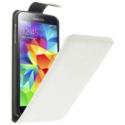 Samsung Galaxy S5 G900 (S5 Neo G903) klasikinis atverčiamas baltas odinis dėklas / Priedai.lt