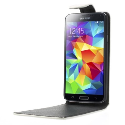 Samsung Galaxy S5 G900 (S5 Neo G903) klasikinis atverčiamas baltas odinis dėklas / Priedai.lt