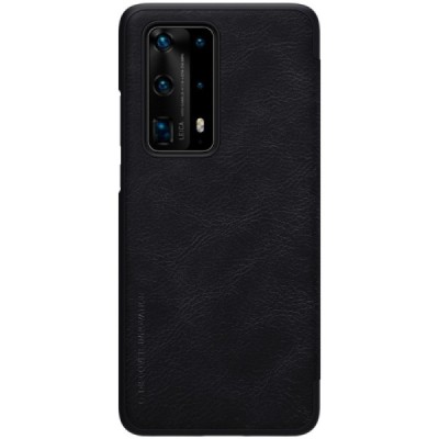 Huawei P40 Pro+ prabangus Nillkin Qin serijos juodas odinis atverčiamas dėklas - knygutė | Priedai.lt