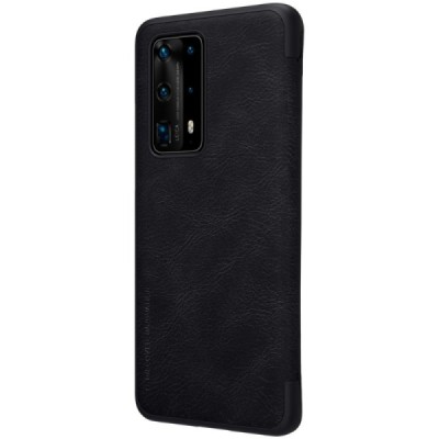 Huawei P40 Pro+ prabangus Nillkin Qin serijos juodas odinis atverčiamas dėklas - knygutė | Priedai.lt