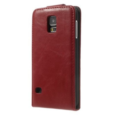 Samsung Galaxy S5 (S5 Neo) klasikinis atverčiamas raudonas odinis dėklas / Priedai.lt