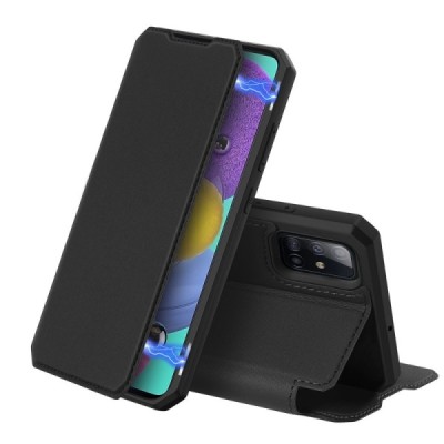 Dux Ducis Skin X serijos Samsung Galaxy A51 (A515F) juodas odinis atverčiamas dėklas | Priedai.lt