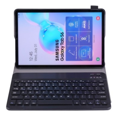 Samsung Galaxy Tab S6 10.5 (T865, T860) atverčiamas juodas odinis dėklas su bluetooth belaide klaviatūra | Priedai.lt