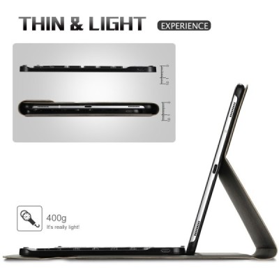 Samsung Galaxy Tab S5e (T720, T725) atverčiamas juodas odinis dėklas su bluetooth belaide klaviatūra | Priedai.lt