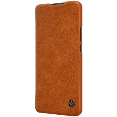 Prabangus „Nillkin“ Qin serijos rudas odinis atverčiamas Xiaomi Redmi 9 dėklas | Priedai.lt